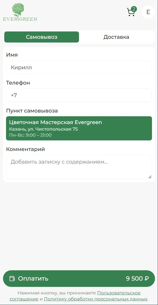 Evergreen — оплата и статусы